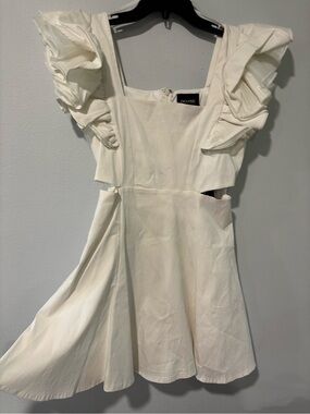 Do+Be White Ruffle Sleeve Cutout Mini Dress Large